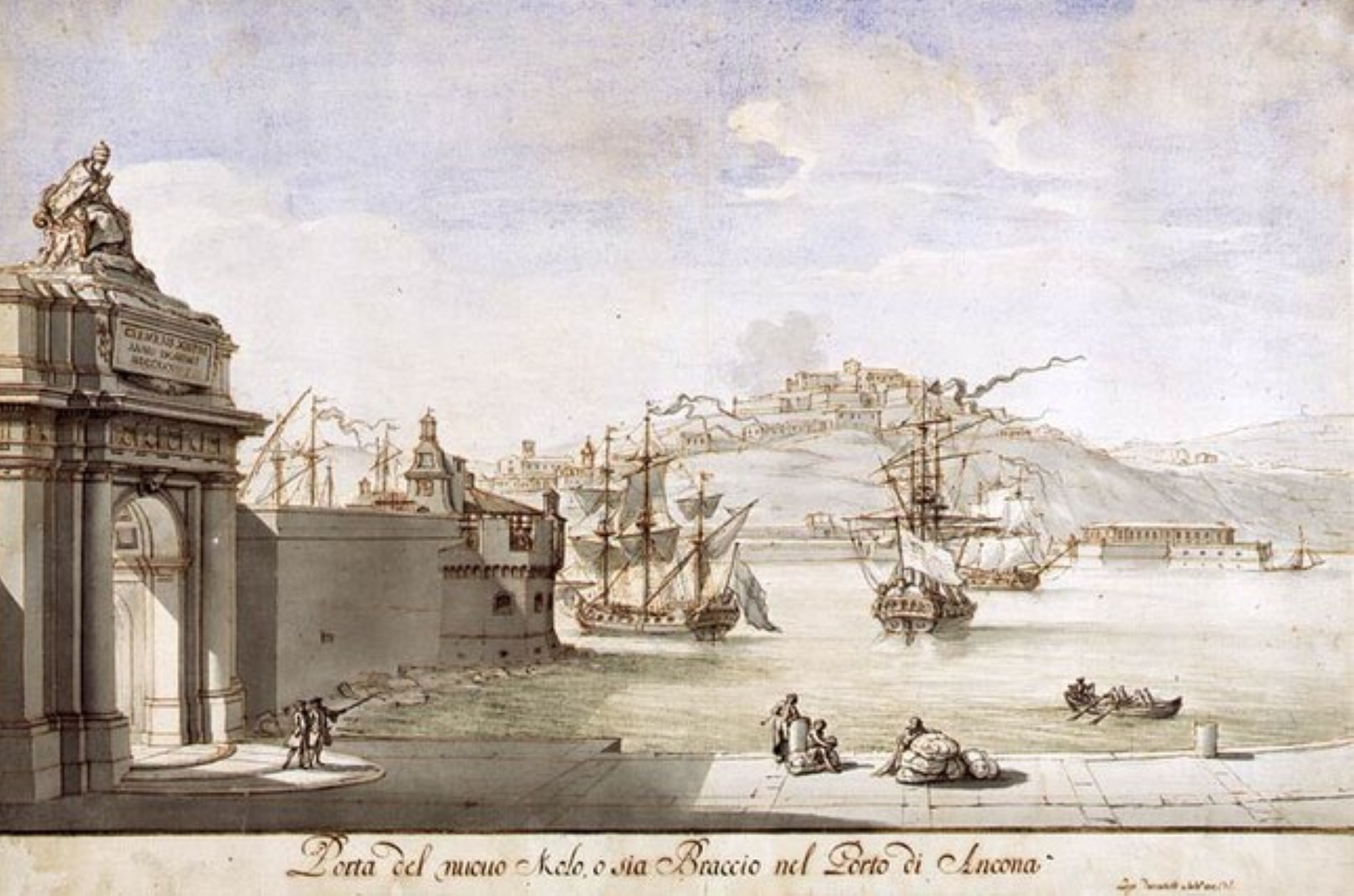 Luigi Vanvitelli – Disegno della Porta del nuovo molo, ovvero Arco Clementino (Ancona)
