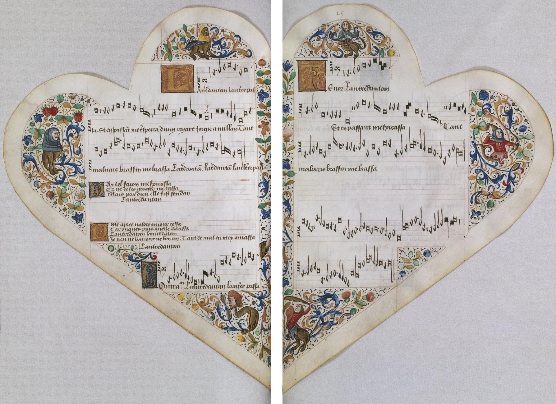 Johannes Ockeghem, L’autre d’antan, Chansonnier Cordiforme, Ms. 2973, f. 24v-25r  © Bibliothèque nationale de France, Paris