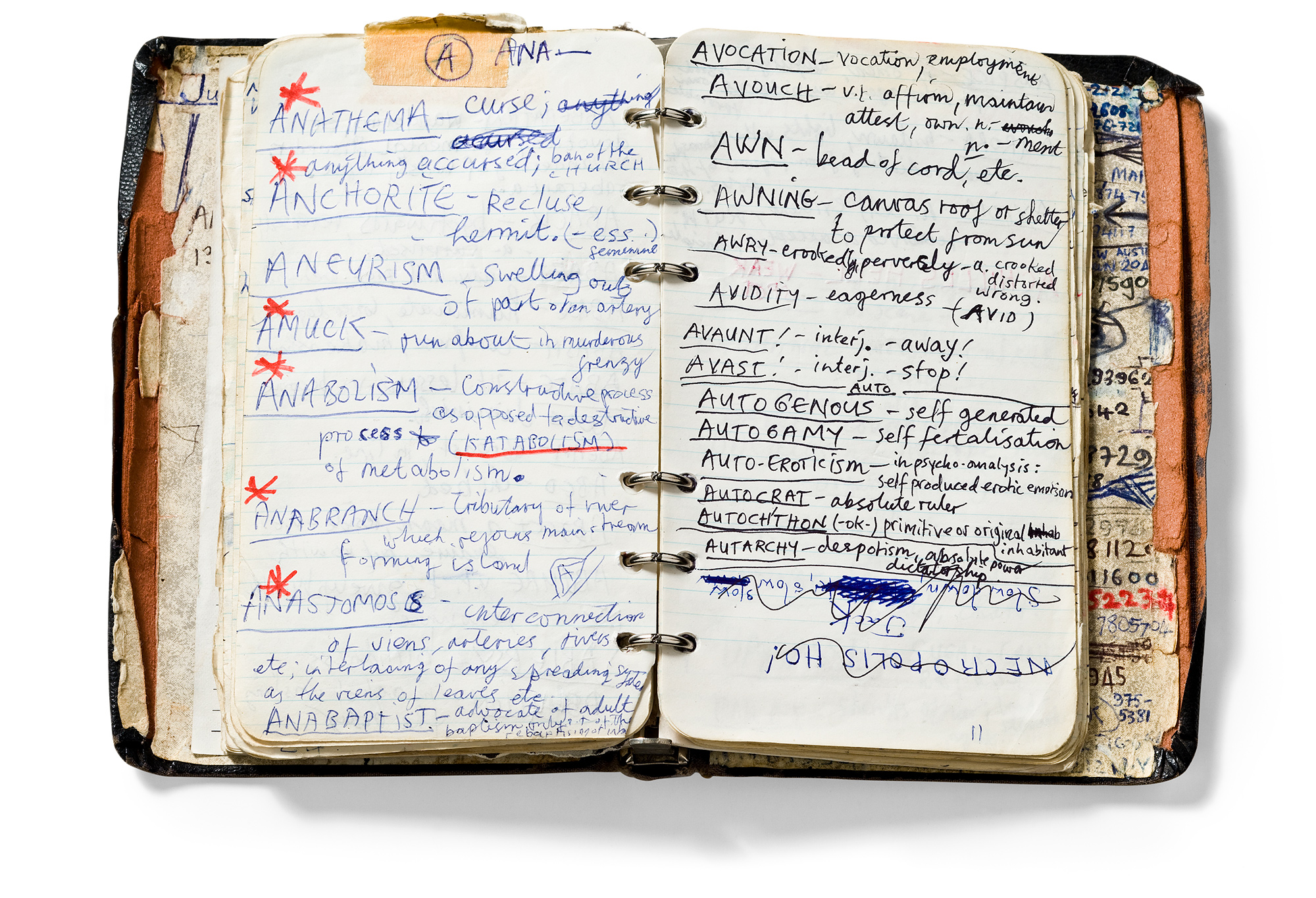 Handwritten dictionary of words by Nick Cave, 1984-85 Photo: Dan Magree / Arts Centre Melbourne 