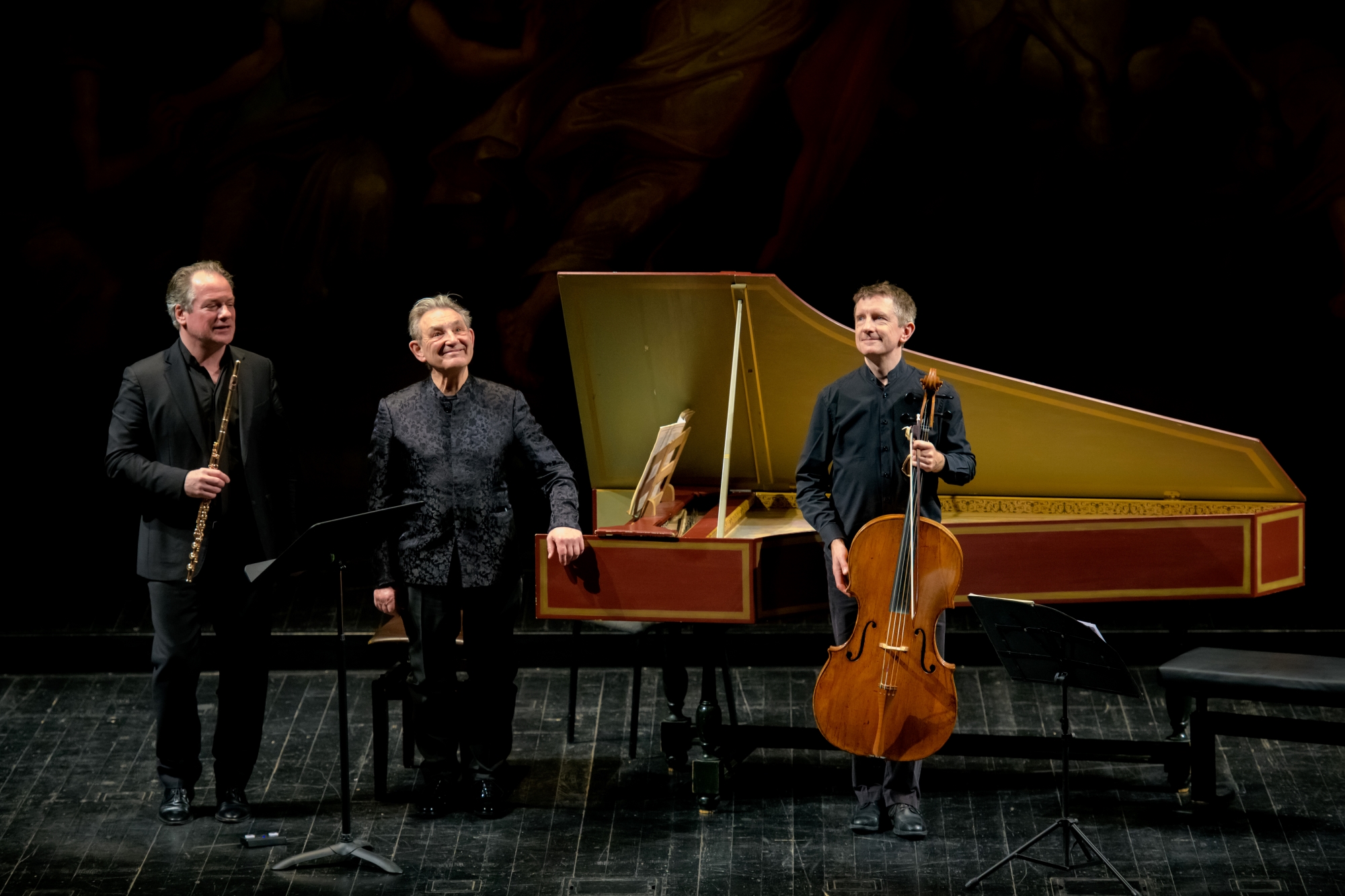 Emmanuel Pahud, Trevor Pinnock e Jonathan Manson (foto Fabio Boschi)