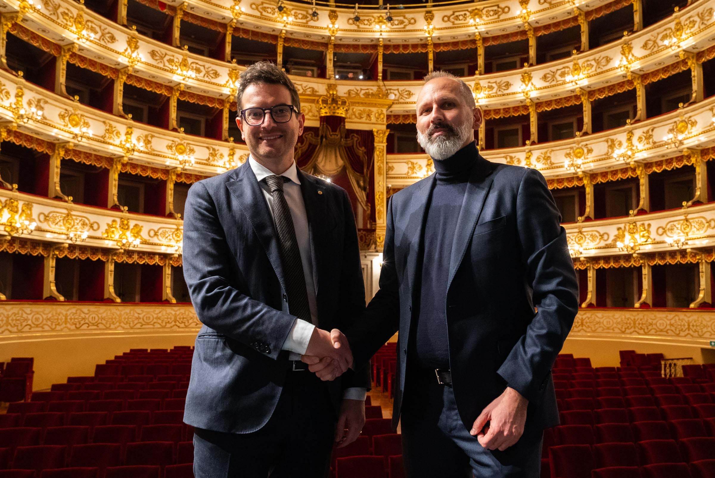 Il sindaco di Parma Michele Guerra e il sovrintendente del Teatro Regio di Parma Luciano Messi (foto Matteo Fornari)