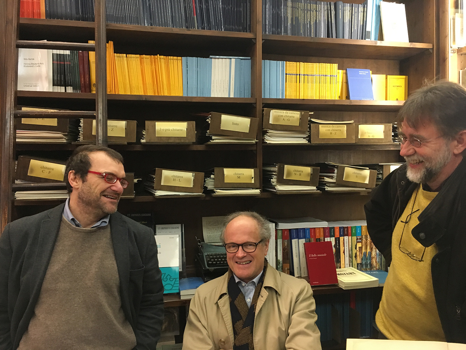 Libreria Musicale Ut Orpheus, 2019 da sinistra: Antonello Lombardi,  Liuwe Tamminga, Marc Vanscheeuwijck