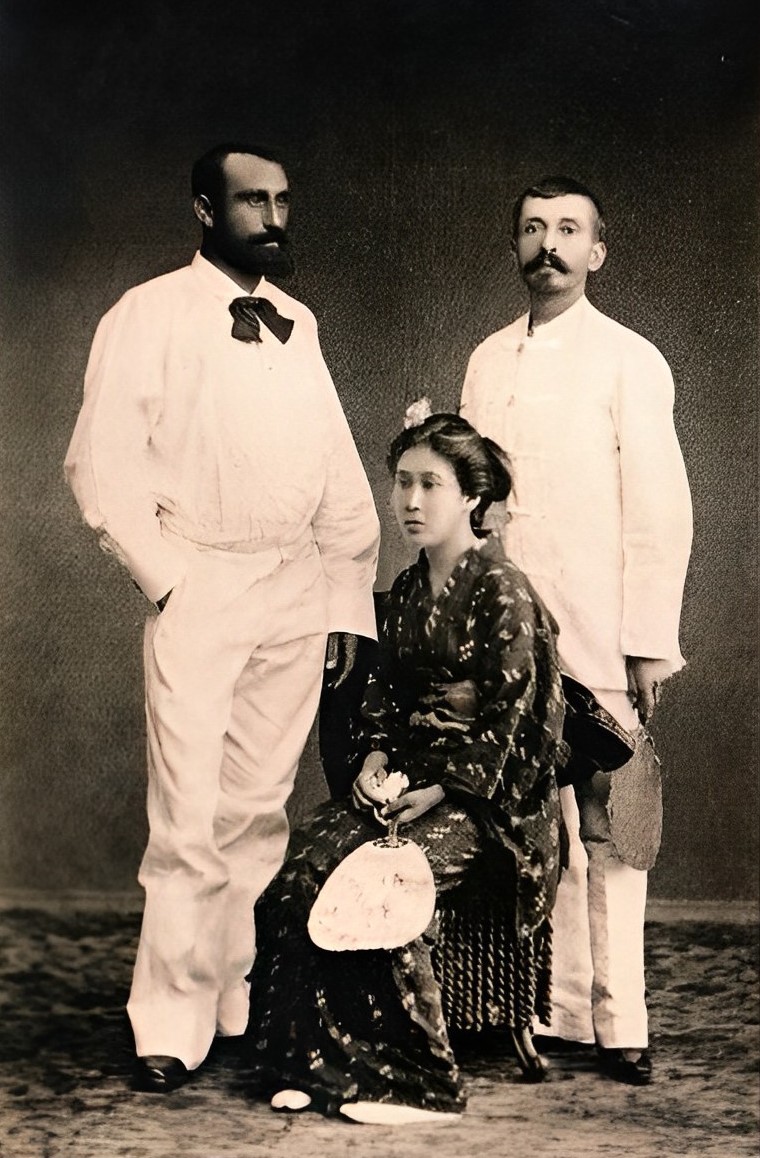 Loti (right) with Chrysanthème and Pierre le Cor in Japan (1885)