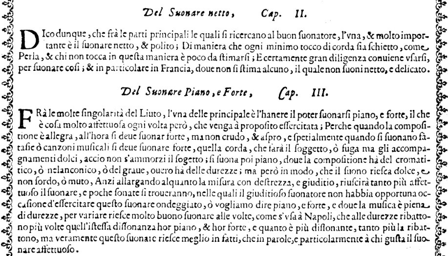 Piccinini, "Intavolatura di liuto et di Chitarrone", Libro primo, parte prima pag. 1 (1623) dettaglio