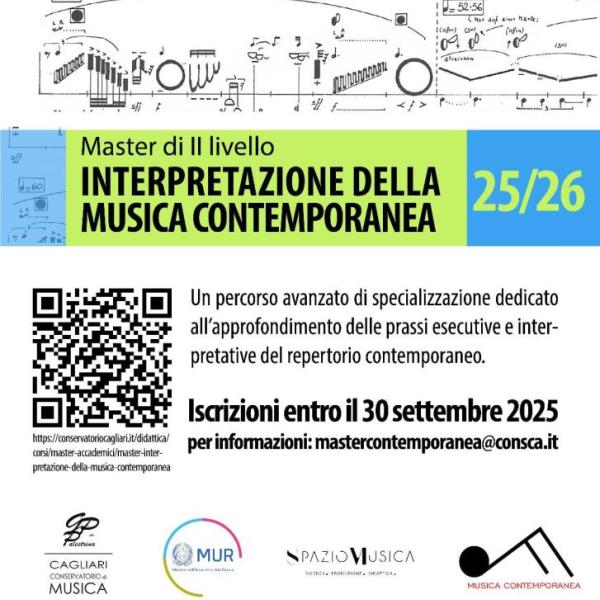 Conservatorio di Cagliari: a novembre la prima edizione del master di II livello 'Interpretazione della Musica Contemporanea'