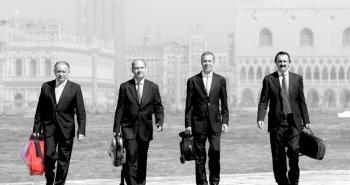 Angelo Zanin (violoncello), Mario Paladin (viola), Alberto Battiston (violino) e Andrea Vio (violino): il Quartetto di Venezia. 