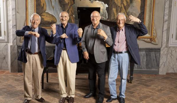 I Maestri dell'Accademia Stauffer: da sinistra Bruno Giuranna, Salvatore Accardo, Antonio Meneses, Franco Petracchi Accademia Stauffer e Stauffer Labs: il programma Accademico 2022-2023