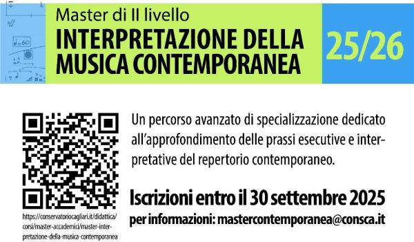 Conservatorio di Cagliari: a novembre la prima edizione del master di II livello 'Interpretazione della Musica Contemporanea'